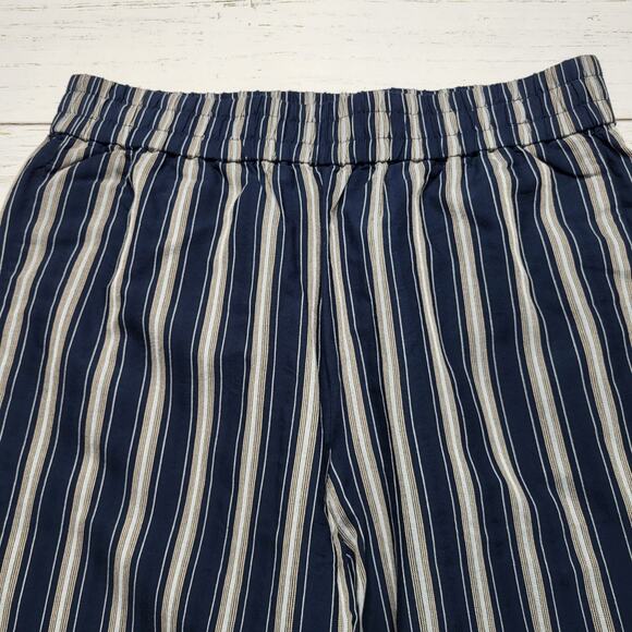 J. Crew Pull On Cotton Blend Pants Stripe Navy Blue High Rise Straight Medium 8 - Picture 3 of 6